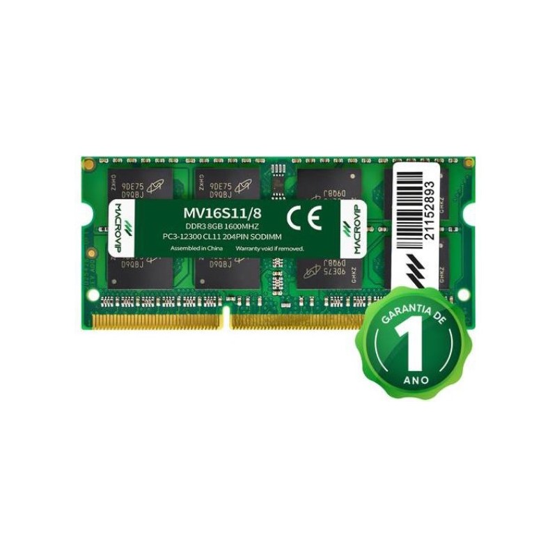 Suavemente Eliminar Mucho bien bueno MEMORIA RAM NOTEBOOK 8GB DDR3/1600MHZ MACROVIP MV16S11/8