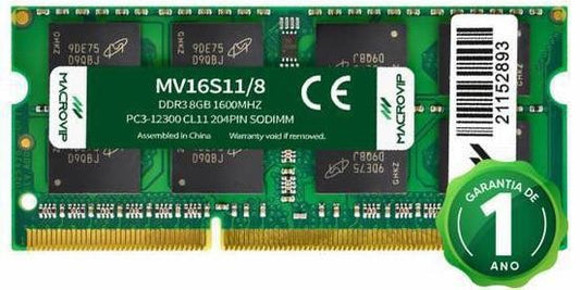 MEMORIA RAM NOTEBOOK MACROVIP 8GB DDR3 1600MHZ MV16S11/8