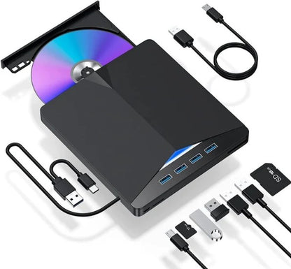 LECTOR GRABADOR CD/DVD EXTERNO USB 3.0 CON HUB USB 4-PUERTOS