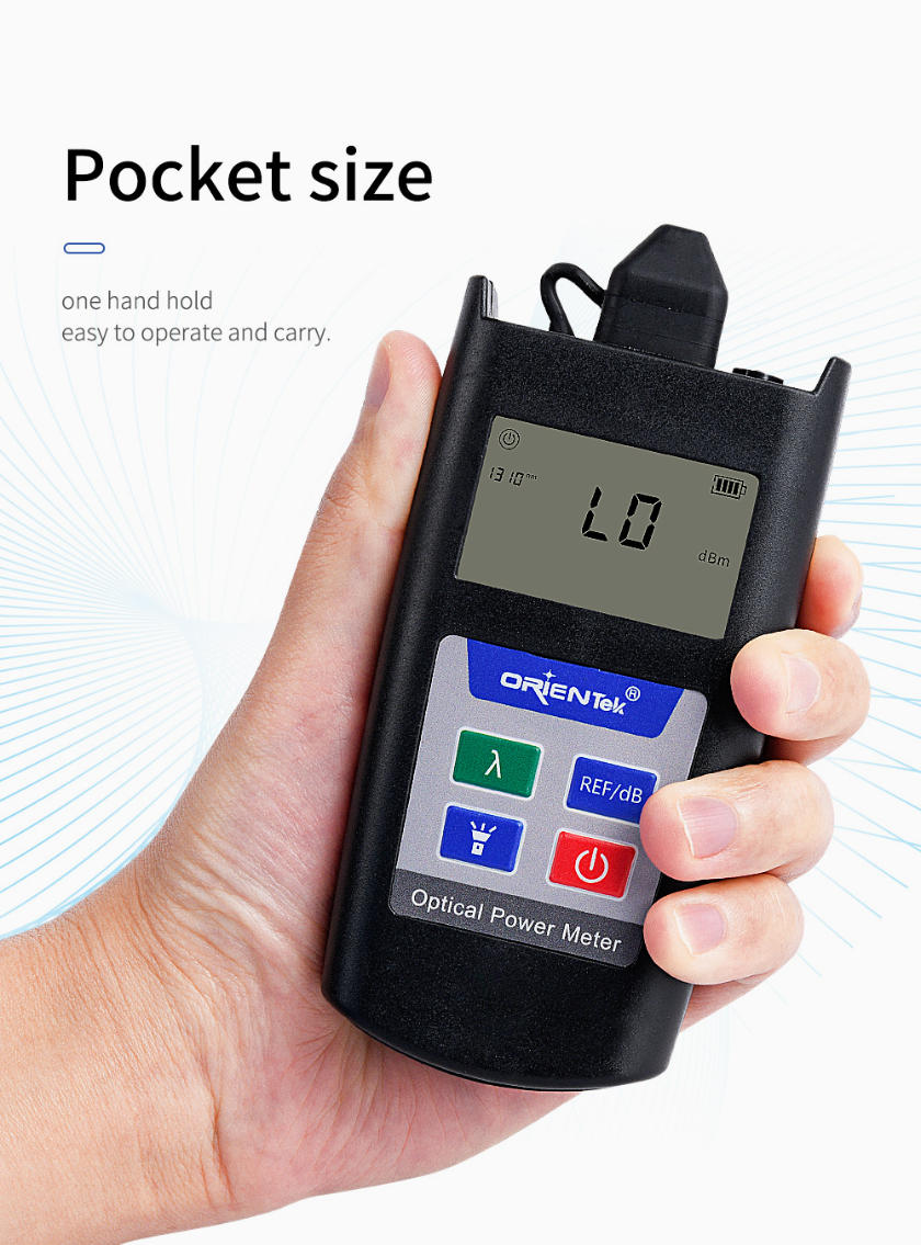 POWER METER ORIENTEK T22E FC/PC SC/PC ST/PC 850NM, 980NM, 1300NM, 1310NM, 1490NM, 1550NM, 1625NM. REQUIERE 2 PILAS AAA, SILICONA ANTIGOLPES