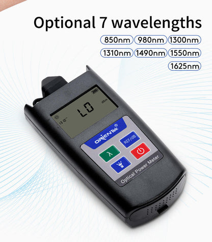 POWER METER ORIENTEK T22E FC/PC SC/PC ST/PC 850NM, 980NM, 1300NM, 1310NM, 1490NM, 1550NM, 1625NM. REQUIERE 2 PILAS AAA, SILICONA ANTIGOLPES