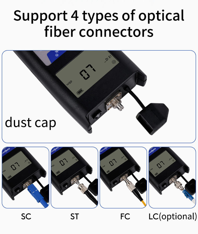 POWER METER ORIENTEK T22E FC/PC SC/PC ST/PC 850NM, 980NM, 1300NM, 1310NM, 1490NM, 1550NM, 1625NM. REQUIERE 2 PILAS AAA, SILICONA ANTIGOLPES