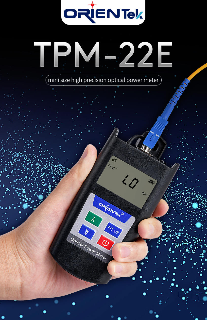 POWER METER ORIENTEK T22E FC/PC SC/PC ST/PC 850NM, 980NM, 1300NM, 1310NM, 1490NM, 1550NM, 1625NM. REQUIERE 2 PILAS AAA, SILICONA ANTIGOLPES