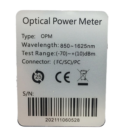 POWER METER ORIENTEK TPV-53 + DETECTOR DE FALLAS 10MW FC/PC SC/PC ST/PC 850NM, 980NM, 1300NM, 1310NM, 1490NM, 1550NM, 1625NM. REQUIERE 3 PILAS AA, SILICONA ANTIGOLPES